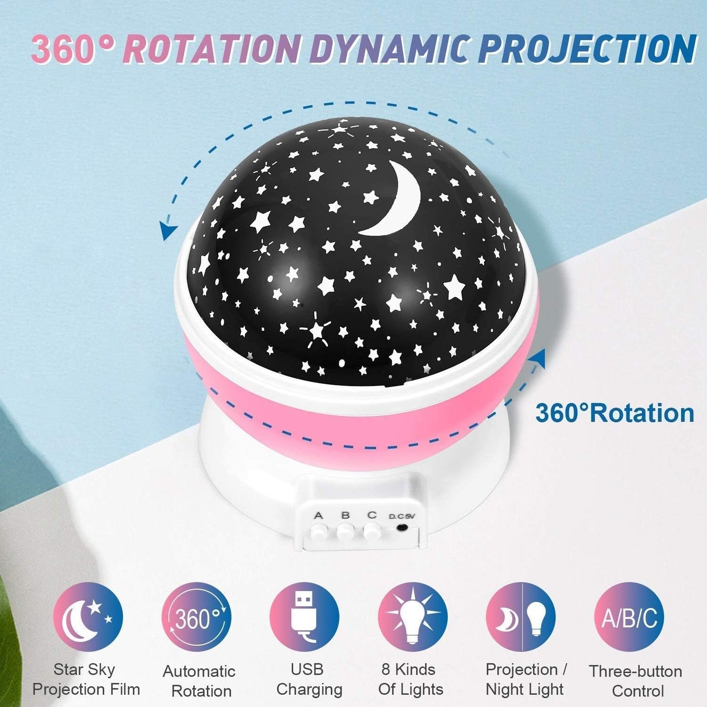 360° Rotating Led Star Moon Night Light